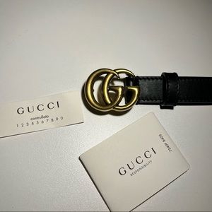 Gucci Black Leather Mini Double G Marmont Belt